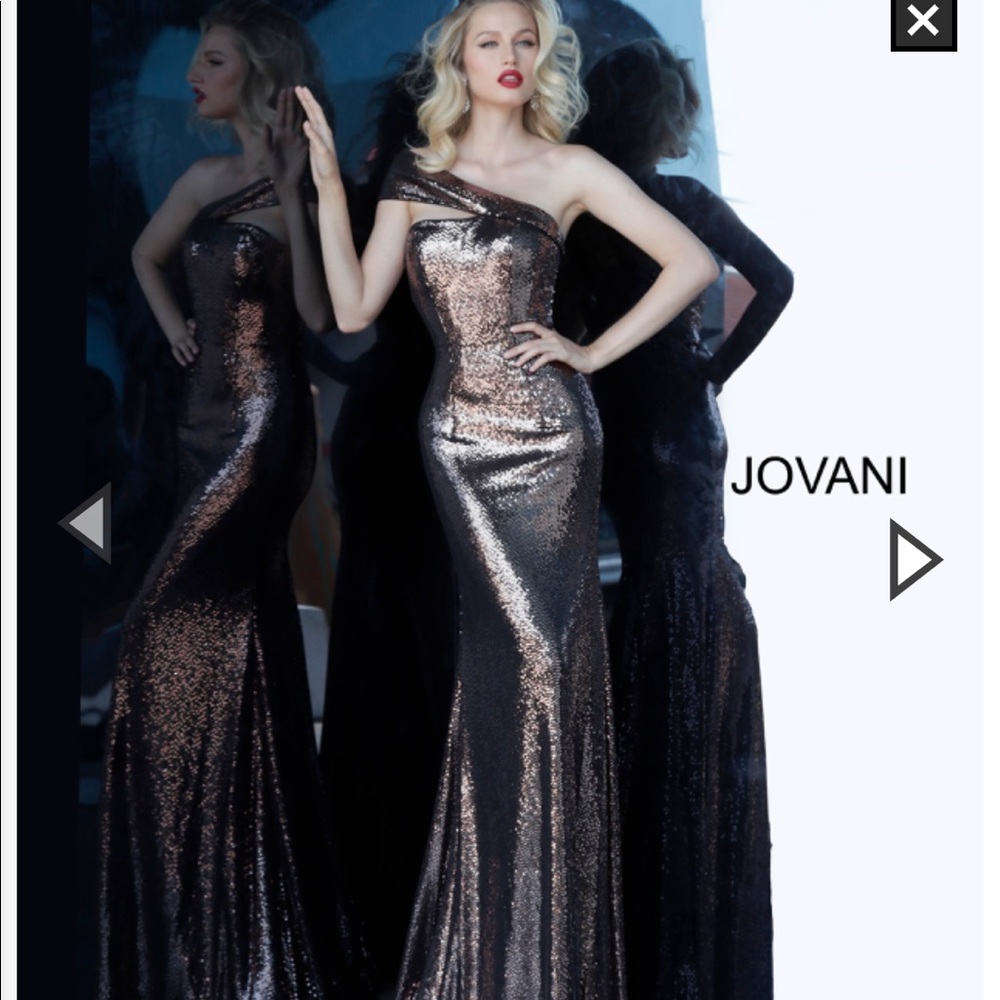 Jovani Black and Gold Asymmetrical Dress